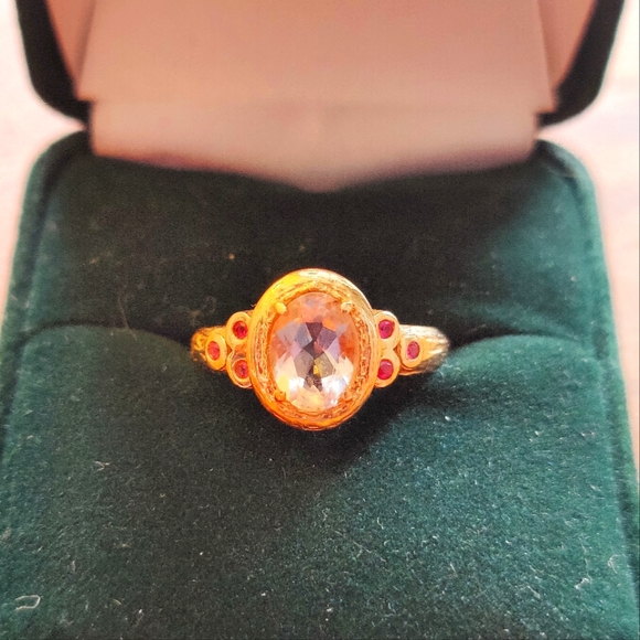 Natural Morganite and Ruby 14k Rose Gold Ring Sz 5.5 - Picture 4 of 6